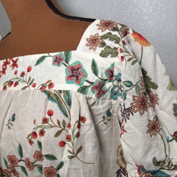 Johnny Was Floral Embroidered Look Puff-Sleeve Blouse – Size Medium - Picture 3 of 5